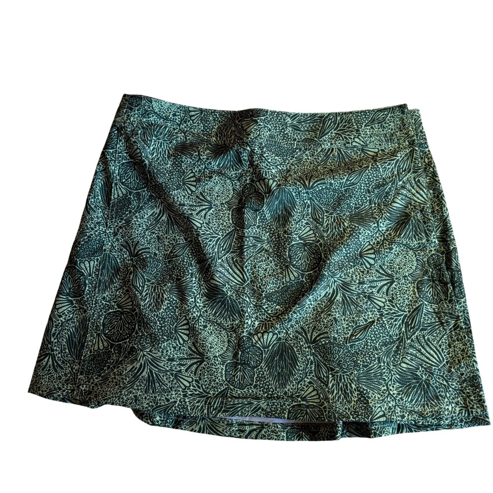 RipSkirt Hawaii Green Botanical‎ Shell Print Wrap Skirt Medium Quick Dry Stretch